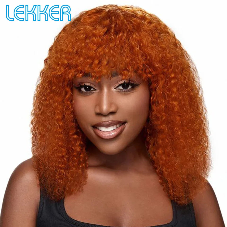 Lekker couleur courte Pixie Afro crépus bouclés Bob 100% perruques de cheveux humains avec frange pour les femmes brésilien Remy cheveux Ombre brun perruques