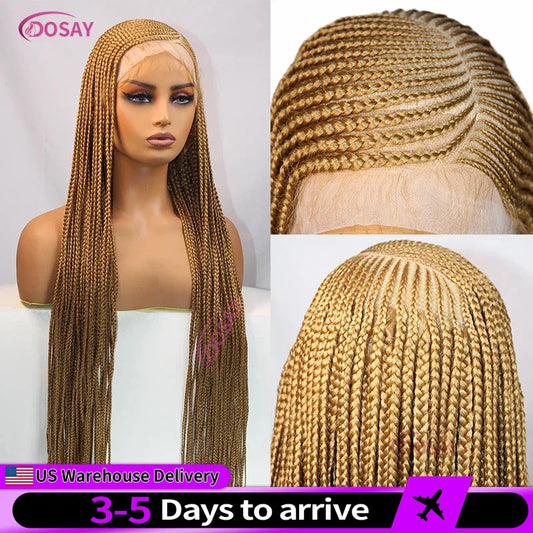 Perruques tressées en boîte Cornrow 36 pouces, perruque synthétique Blonde 613 pour femmes, perruque Lace Front Wig tressée avec raie latérale de haute qualité, perruque Faux Locs