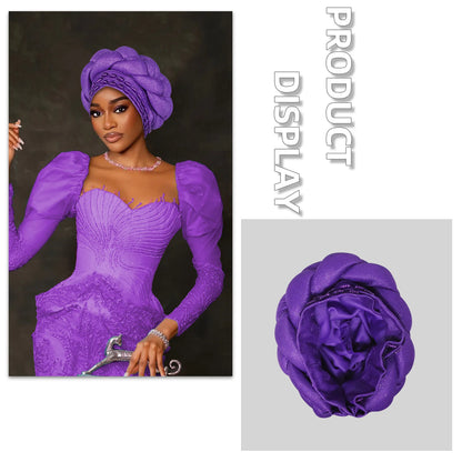 Couvre-chef africain Auto Gele déjà fabriqué, Turban brillant pour femmes, Hijab nigérian tressé, couvre-chef pour fête de mariage