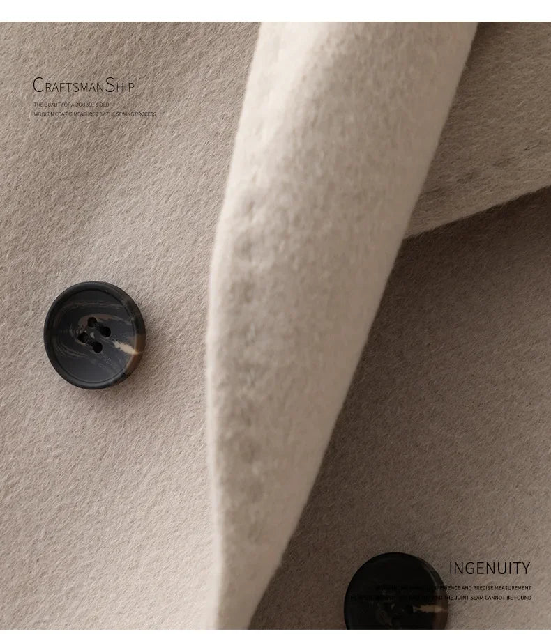 Manteau en laine Double face pour femme, épais, mi-long, col de costume, coupe ample, couleur Pure, polyvalent, nouveau Style automne hiver