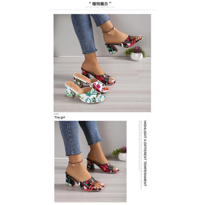 Pantoufles d'Été à Talons Épais pour Femme, Chaussures de Haute Qualité, Parka Ouverte, Décontractées, Grande Taille