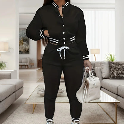 Veste de Baseball Pop de couleur Pure pour femmes, costume de sport à simple boutonnage, deux pi, printemps et automne, Europe et états-unis