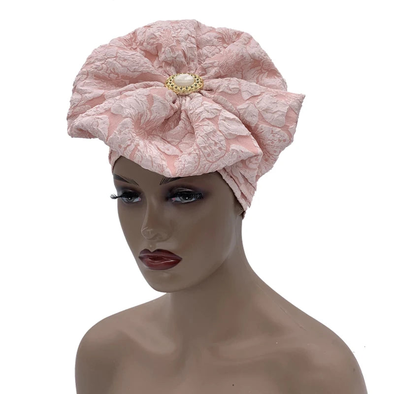 Turban Africain à Grande Fleur pour Femme, Foulard de Sauna Musulman à la Mode