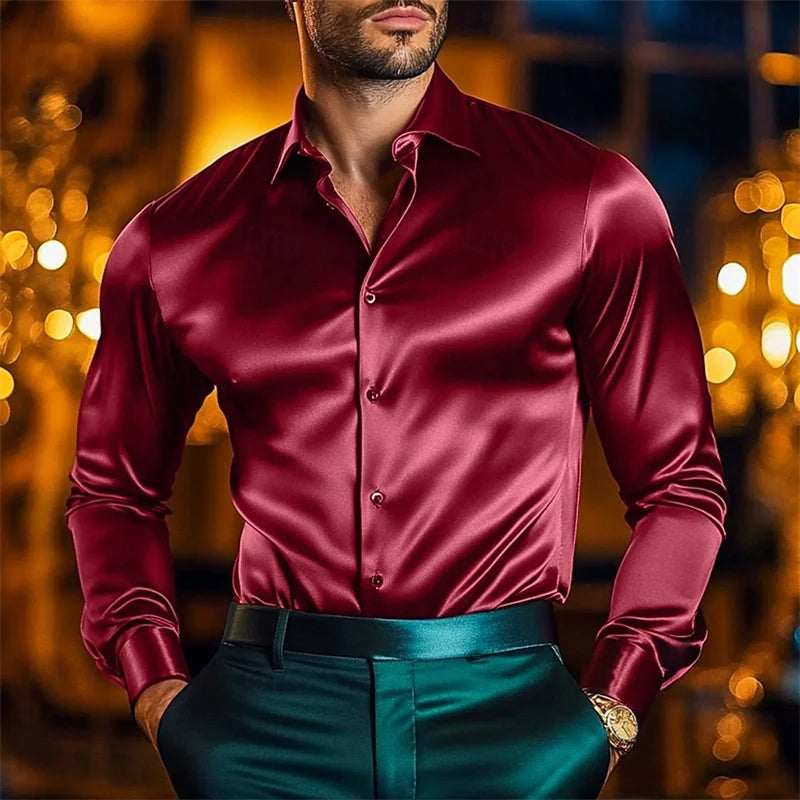 2025 chemise pour hommes décontracté bouton chemise couleur unie vacances de mariage noir blanc bordeaux bleu marine à manches longues revers vêtements