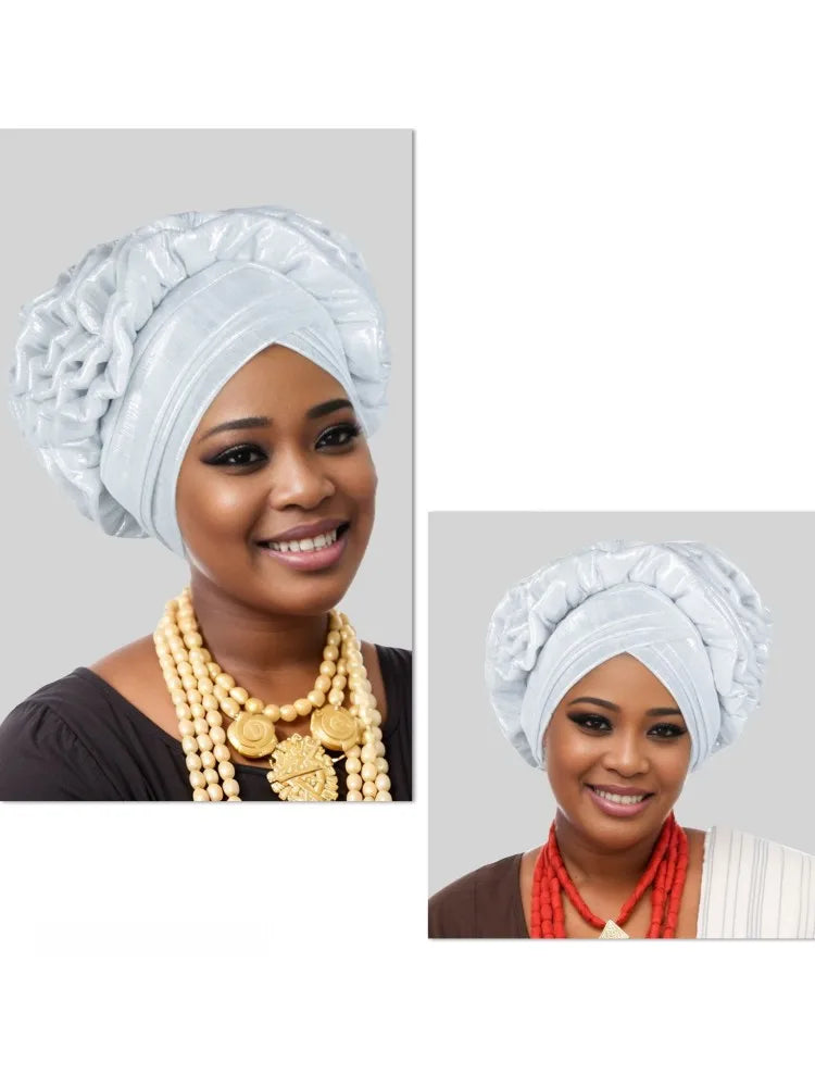 Turban Plissé à Paillettes pour Femme, Cravate de Sauna, Enveloppe la Tête, ixde Mariage Africaine Nigériane