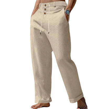 Pantalon de plage confortable en coton et lin pour hommes, sangle droite, haute qualité, décontracté, printemps et automne, nouvelle mode, 2025