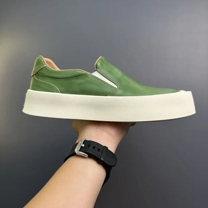 2025 printemps et automne nouveaux hommes chaussures décontractées en cuir véritable semelle épaisse conseil chaussures