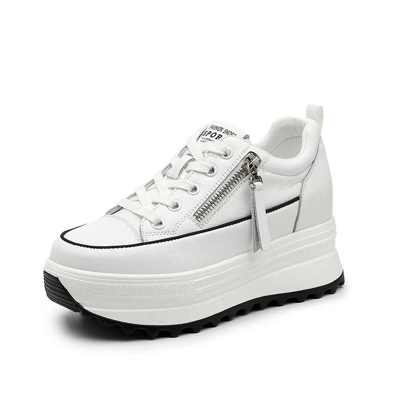 Fujin 7 cm en cuir véritable femmes chaussures décontractées 7 cm plate-forme compensée femme mode baskets gros printemps automne chaussures été