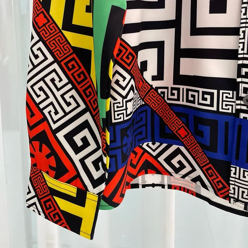 Chemises de luxe royales pour hommes, vêtements ajustés, chemises à imprimé floral complet, bandes dessinées longues, chemises de fête de remise de diplôme, s sociaux de luxe pour hommes