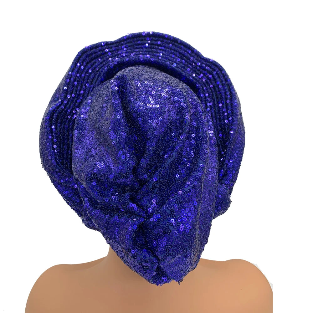 Paillettes Autogele Turban casquette pour femmes prêt africain Auto Gele casque Nigeria mariage Geles femme bandeau dame casque
