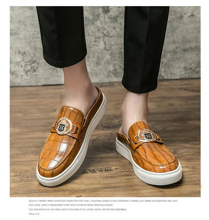 Mocassins en cuir de style britannique pour hommes, demi-chaussures marron, chaussures à enfiler, confortables et respirantes, haute qualité, été