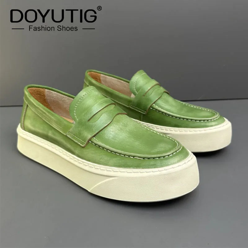 DOYUTIG-Chaussures à enfiler en cuir véritable pour hommes, chaussures de planche décontractées rétro pour hommes, baskets chimneakers de printemps et d'automne, marque de mode masculine, SG009