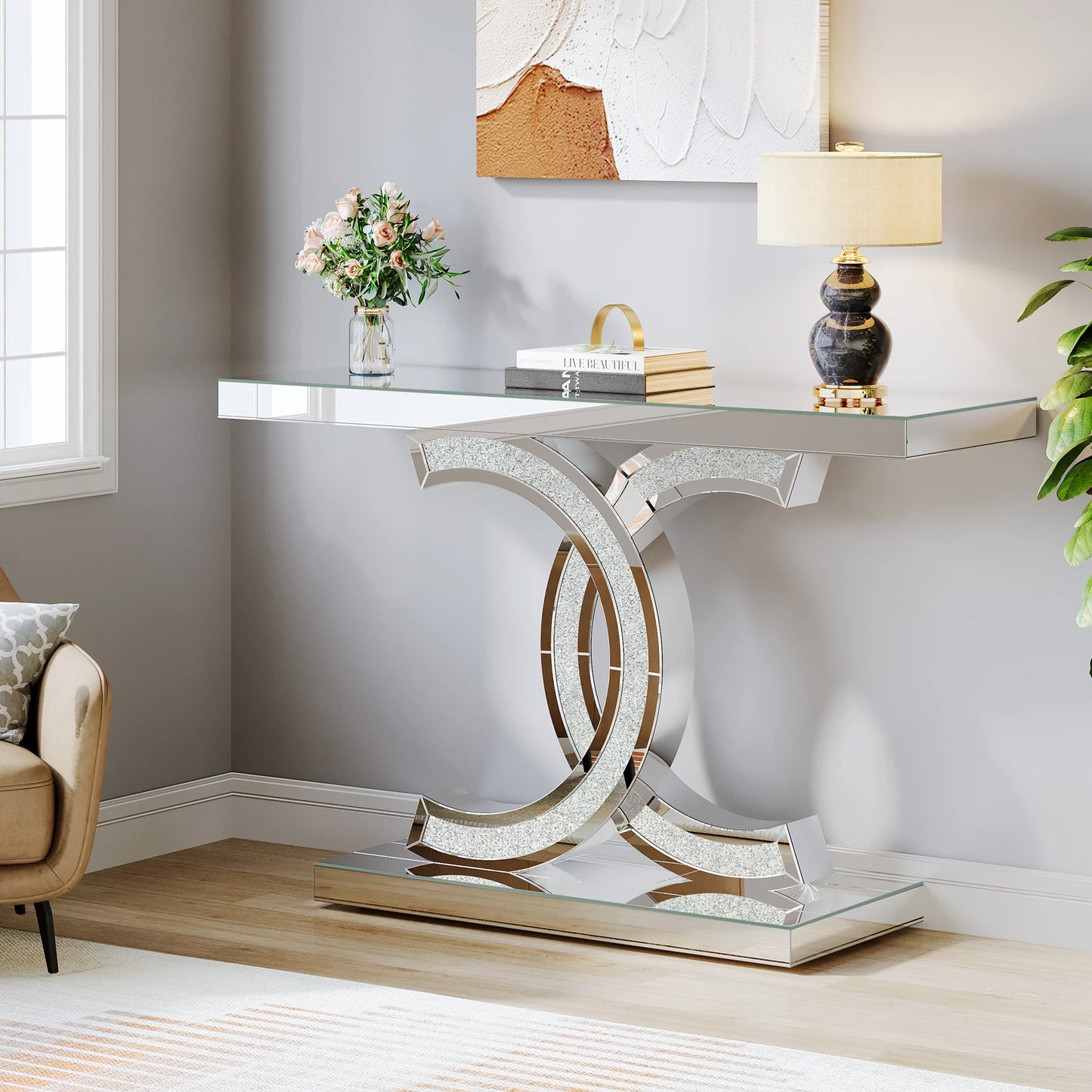 Tribesigns-Table d'entrée dorée, canapé moderne en imitation marbre, avec pieds géométriques en métal, 39 pouces