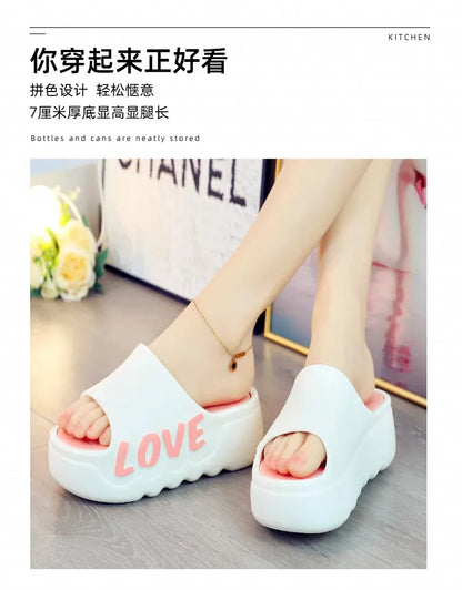 Feerldi nouveau 2025 blanc rose nœud papillon pantoufles femme haute plate-forme EVA diapositives sandales de créateur sabots de plage femmes ascenseur chaussure