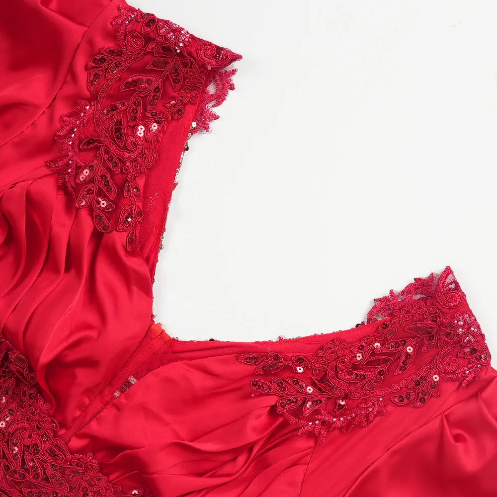 Robe de soirée à paillettes pour femmes, grande taille, col en v, dos nu, S10272