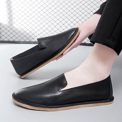 Chaussures à enfiler en cuir faites à la main, mocassins décontractés et souples pour hommes, mocassins simples et confortables, chaussures de bateau respirantes, chaussures plates d'affaires à la mode