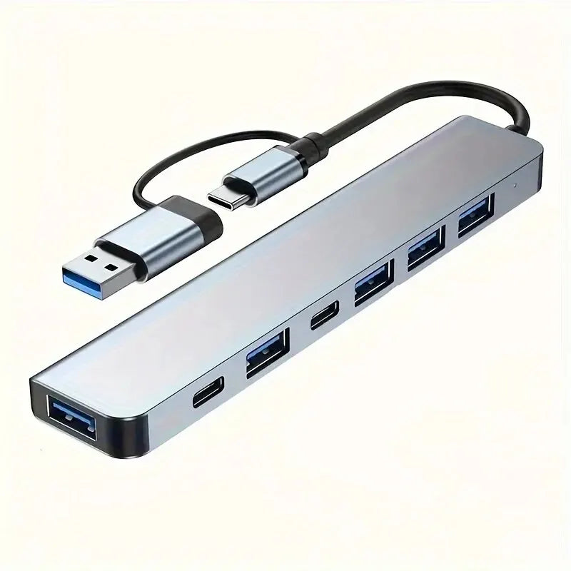 Hub USB C Hub USB 3.0, extension USB 7 en 1 en aluminium, répartiteur USB avec USB 3.0, 4 X USB 2.0 et 2 ports USB C Distributeur USB