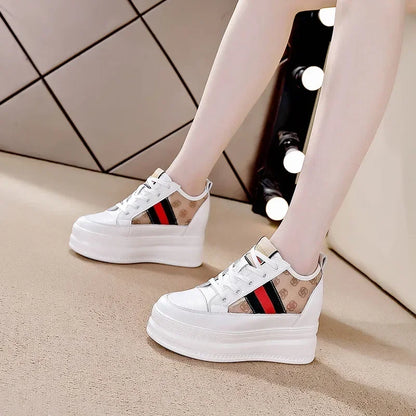 9cm femmes chaussures grosses baskets Air maille évider en cuir véritable blanc chaussures compensées plate-forme talon pompes Mujer Bombas