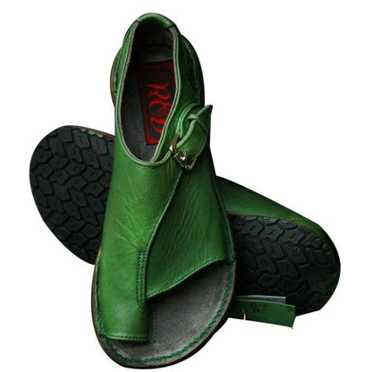 Femmes sandales chaussures d'été pour femmes rétro en cuir PU Peep Toe femmes pantoufle 2025 nouvelle plage boucle sangle plat Sandalias De Mujer