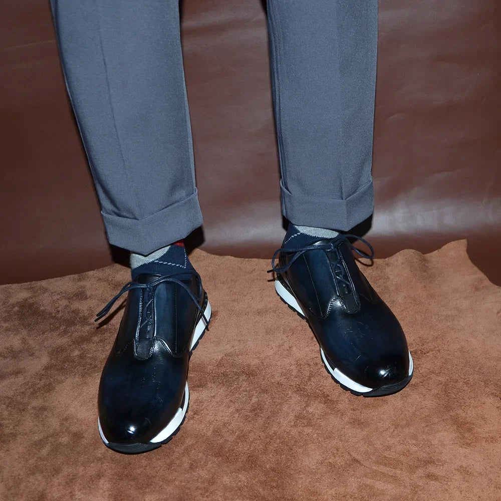 Baskets en cuir véritable naturel pour hommes, chaussures plates à lacets, élégantes, décontractées, qualité supérieure, luxe, mode automne, 03/fête, 2024