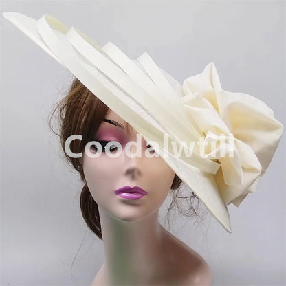 Noir grand Chapeau fascinateur femmes Royal Ascot casque fleur mode Chapeau Casquette pour église Kentucky Derby Chapeau Casquette bandeau