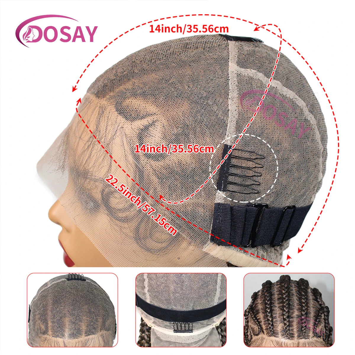 Perruque tressée en boîte sans nœuds en dentelle complète pour femmes-perruque tressée de style boîte de cornrow synthétique en forme de cœur pour un usage quotidien