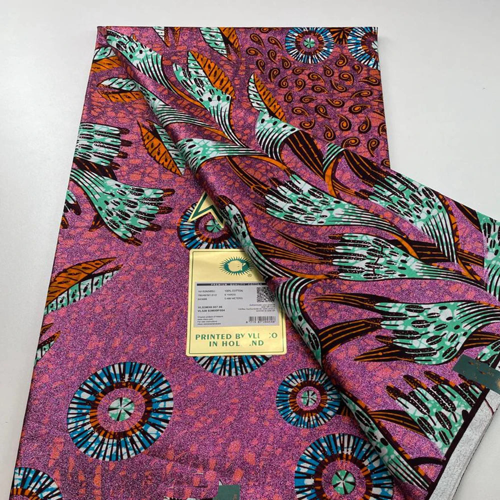 Tissu africain en cire de coton, très bonne qualité, nouvelle grande cire Ankara brillante Pagne, couleur grise, brillant doré, trucs Batik, 6 mètres