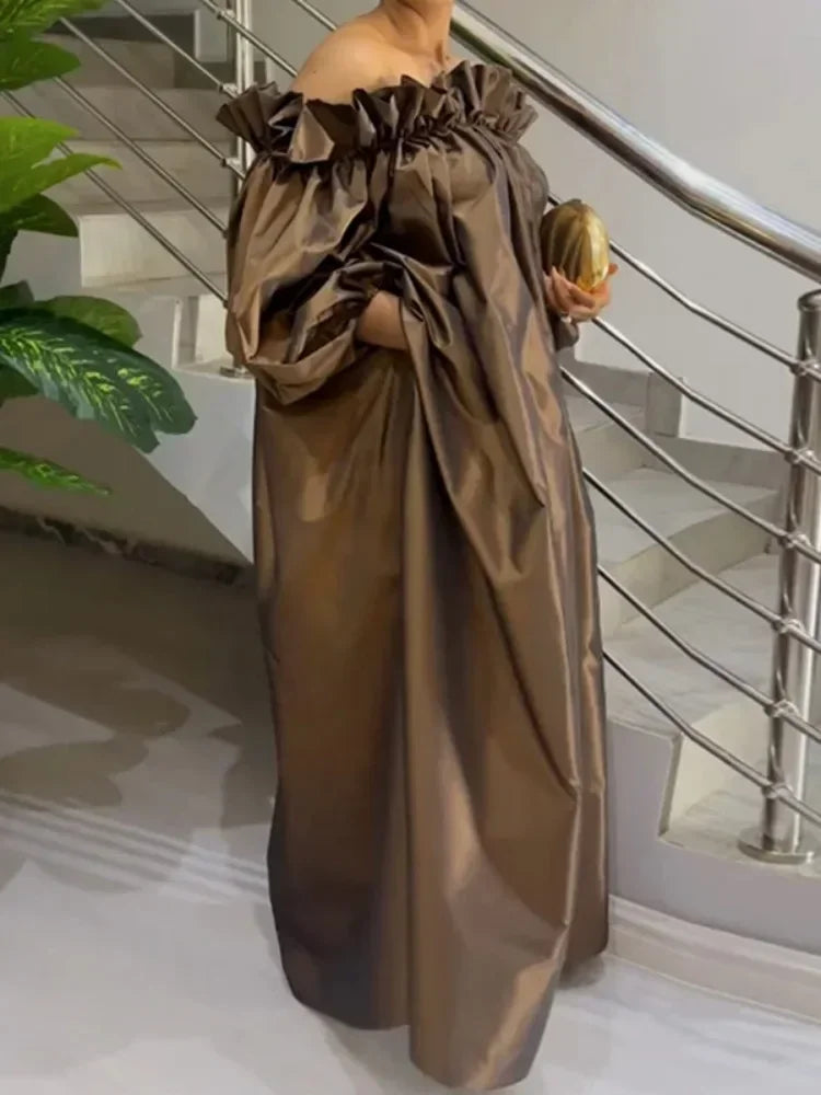 Falbala – robe de soirée Maxi élégante pour femmes, manches bouffantes, plissée, épaules dénudées, robe de bal, nouvelle collection printemps