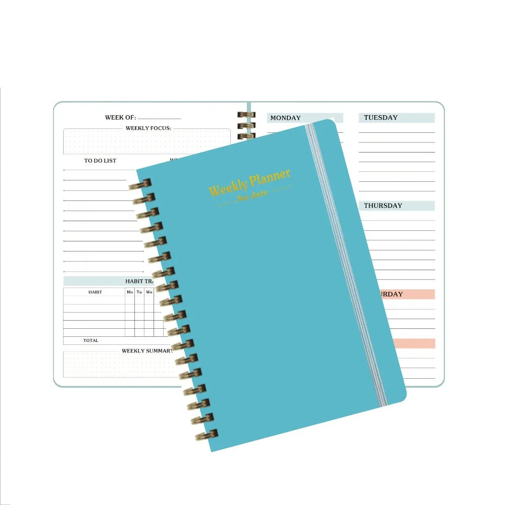 Planificateur hebdomadaire Portable A5, sans Date, rappel, calendrier hebdomadaire, livre d'efficacité avec sangles, carnet de notes à bobine pour étudiant