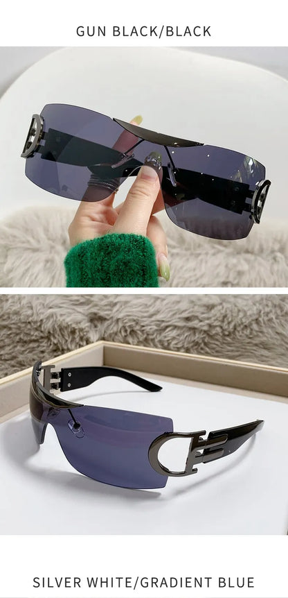 Lunettes de soleil Y2K sans monture pour femmes, lunettes de soleil sans cadre, nuances de chimshield, futuriste, respirant, unisexe, rond, mode