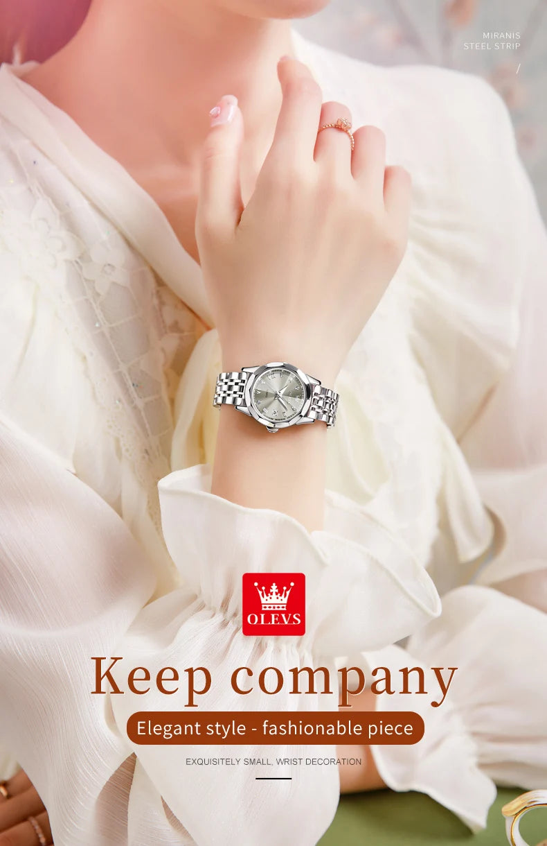 OLEVS – montre à Quartz pour femmes, élégante, mode, marque de luxe, originale, étanche, acier inoxydable, Date lumineuse