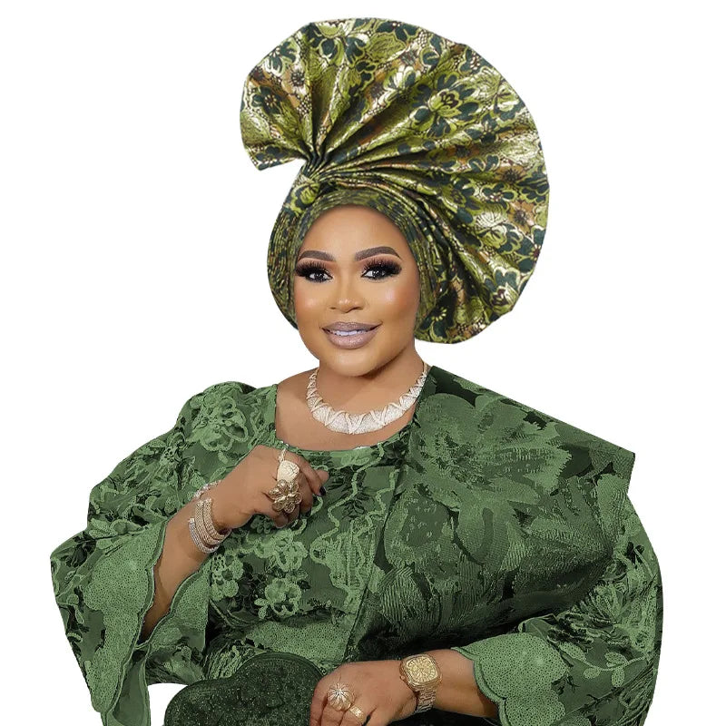 Luxe africain Aso Oke Auto Gele couvre-chef Turban casquette femmes chapeaux nigérian fête de mariage couvre-chef Bonnet tête enveloppement Hijab chapeau