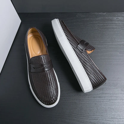 Mode sans lacet mocassins hommes chaussures conseil doux chaussures en cuir décontracté hommes baskets fête tissage modèle chaussures pour homme plat gratuit