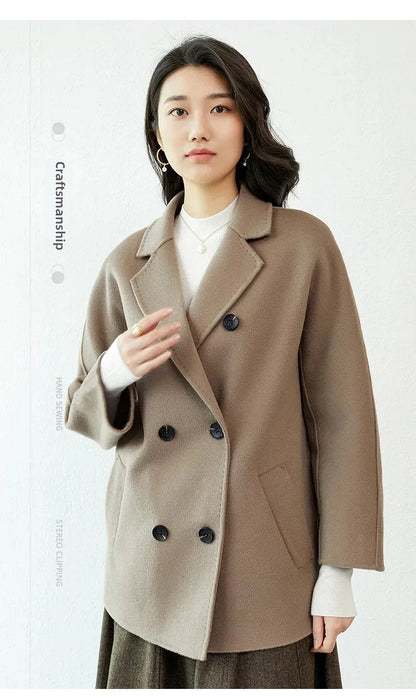 Manteau en laine Double face pour femme, épais, mi-long, col de costume, coupe ample, couleur Pure, polyvalent, nouveau Style automne hiver