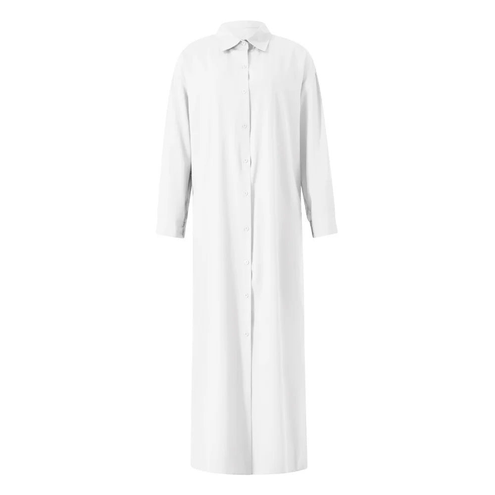 Robe chemise boutonnée à revers pour femmes, robe longue monochrome, streetwear décontracté pour dames, chemise à manches longues pour documents, automne