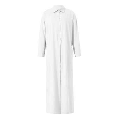 Robe chemise boutonnée à revers pour femmes, robe longue monochrome, streetwear décontracté pour dames, chemise à manches longues pour documents, automne