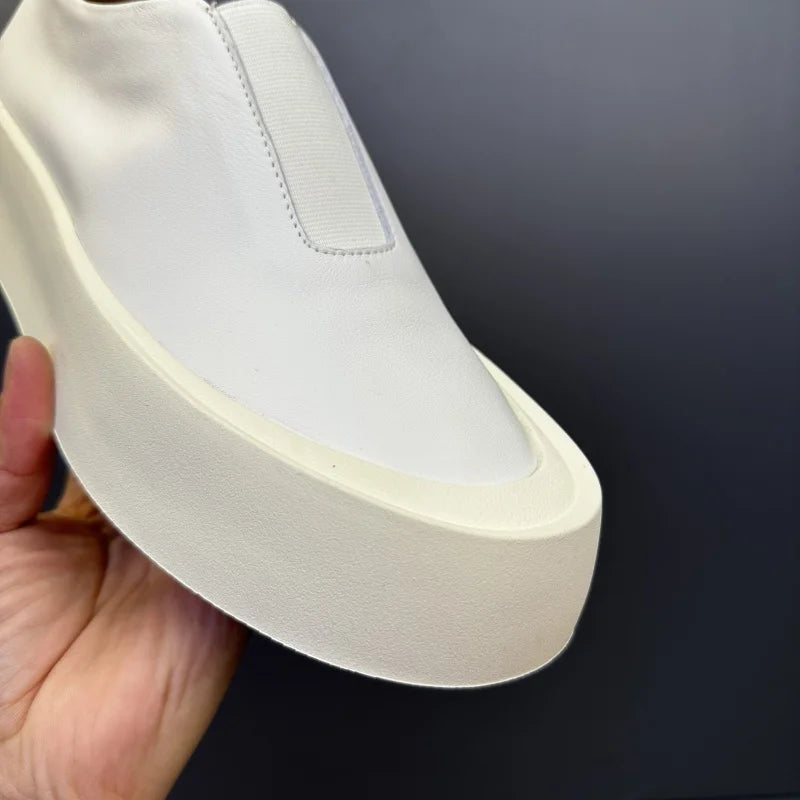 Baskets épaisses en cuir véritable pour hommes, chaussures décontractées, respirantes, à enfiler, haut de gamme