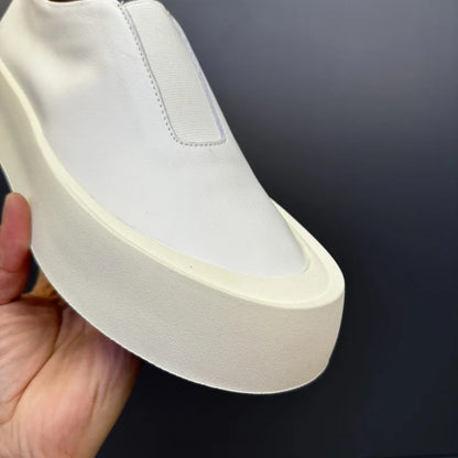 Baskets épaisses en cuir véritable pour hommes, chaussures décontractées, respirantes, à enfiler, haut de gamme