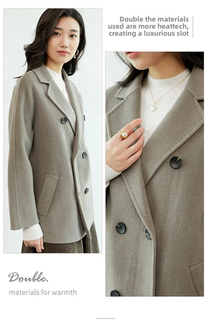 Manteau en laine Double face pour femme, épais, mi-long, col de costume, coupe ample, couleur Pure, polyvalent, nouveau Style automne hiver
