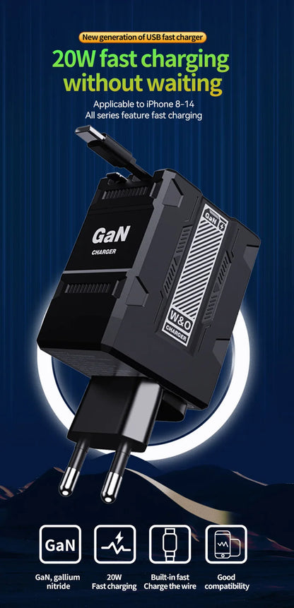 Xiaomi GAN 20W chargeur Ultra rapide Type C éclairage PD 3.0 charge de téléphone portable prise US/EU/UK pour iPhone Samsung Huawei Xiaomi
