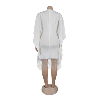 Robe mi-longue à pampilles en polyester à manches 3/4 pour femmes, tenues africaines élégantes, vêtements africains