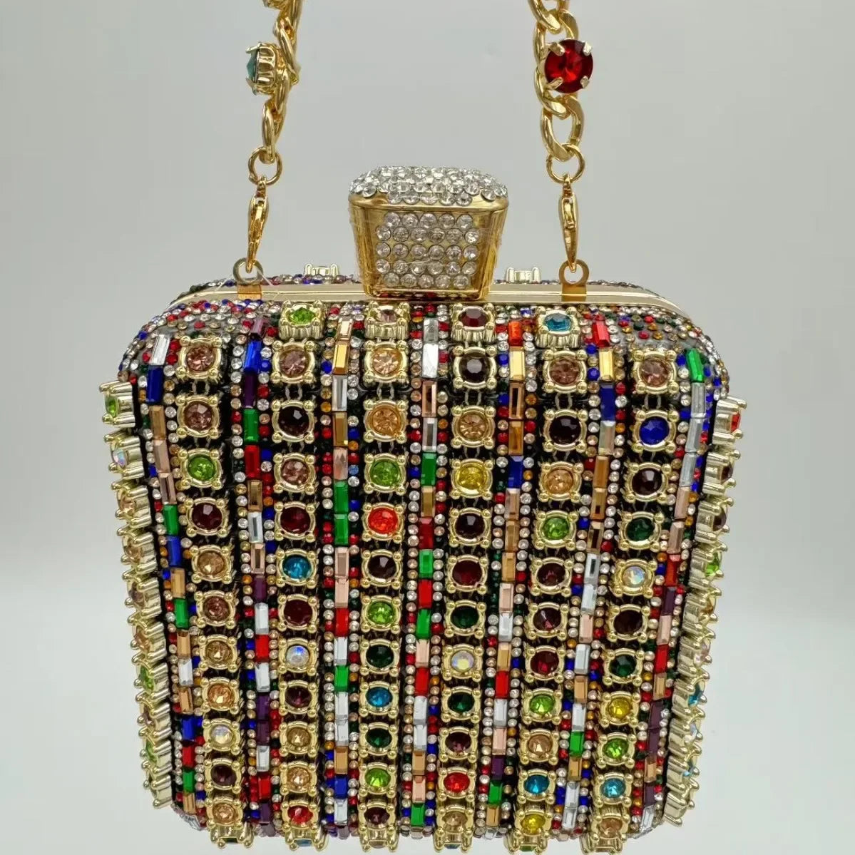 Sac pochette de soirée carrée incrustée de diamants faite à la main, sac de dîner Portable en Fiber de Polyester scintillante de petite taille pour femmes