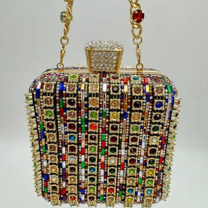 Sac pochette de soirée carrée incrustée de diamants faite à la main, sac de dîner Portable en Fiber de Polyester scintillante de petite taille pour femmes