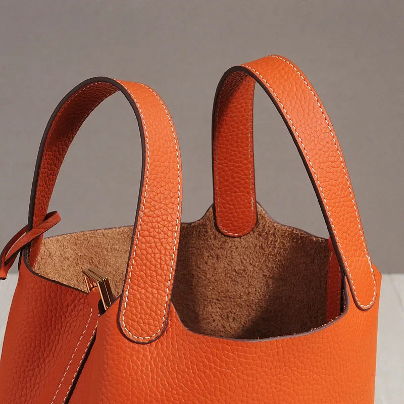 Sac à lunch en cuir de vachette véritable, panier alimentaire E27, sac à main de pique-nique Amazon, poignée supérieure souple, 2024 importé