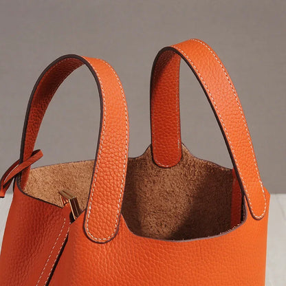 Sac à lunch en cuir de vachette véritable, panier alimentaire E27, sac à main de pique-nique Amazon, poignée supérieure souple, 2024 importé