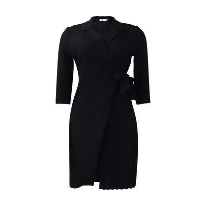 Robe plissée pour femmes, grande taille, col plissé, style blazer, bureau, vintage, sexy, ceinture, fête, serrée, courbée, courte