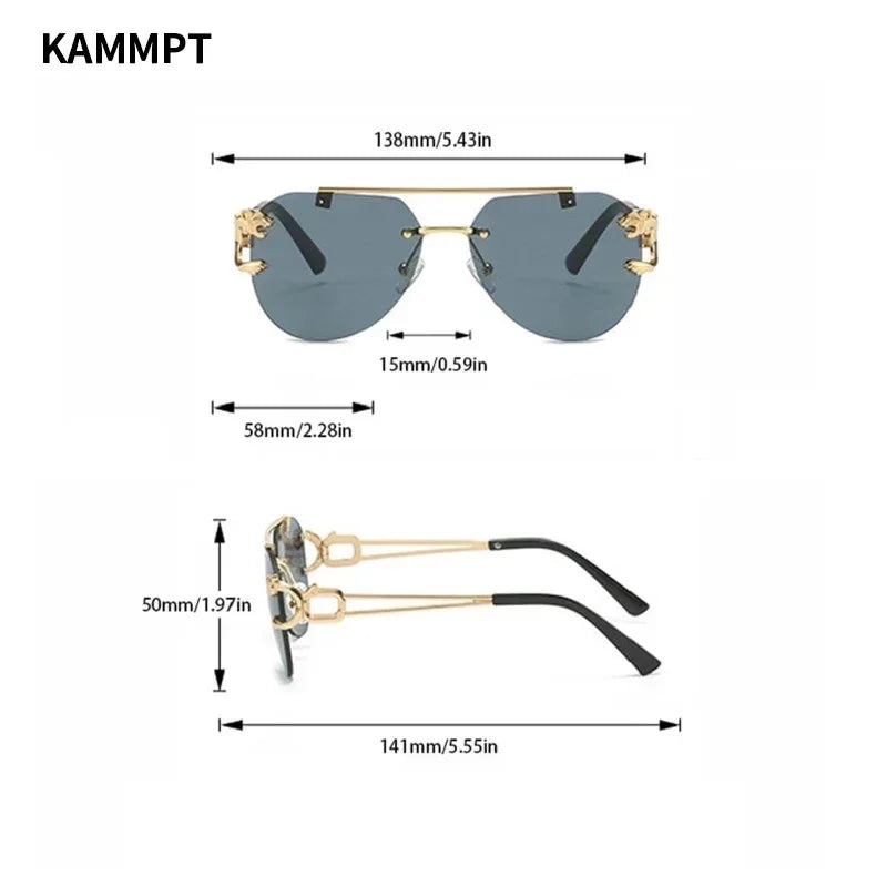 KAMMPT Vintage sans monture hommes lunettes de soleil à la mode pilote dégradé extérieur bleu nuances marque de mode femmes lunettes de soleil pour la conduite