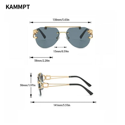 KAMMPT Vintage sans monture hommes lunettes de soleil à la mode pilote dégradé extérieur bleu nuances marque de mode femmes lunettes de soleil pour la conduite
