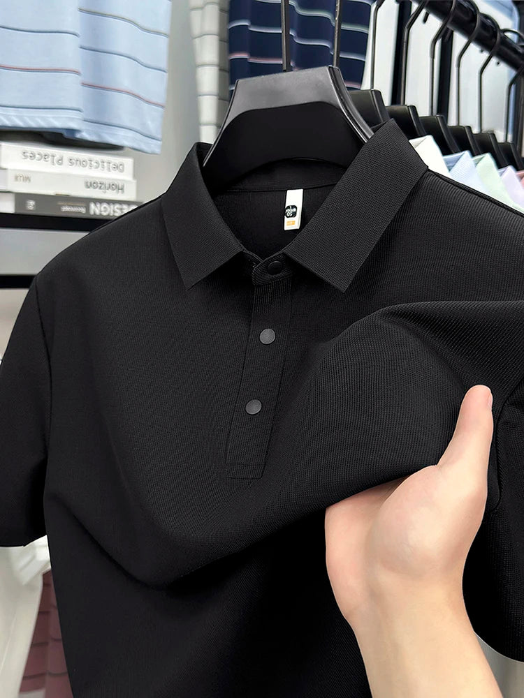 2025 Chemise polo gaufrée sportive pour hommes |   Tailles supérieures de Tennis de Golf évacuant l'humidité S-5XL, boutons-pression, antibactérien 7A de haute qualité