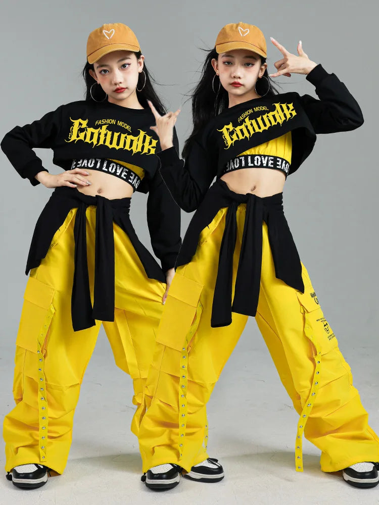 Ensemble de vêtements Hip Hop pour filles, haut court K-pop, pantalon cargo, cardigan de danse de rue pour enfants, streetwear pour enfants, groupe de filles, vêtements de jazz, mode